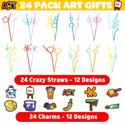 SODWINCO 24PCS Art Drinking Crazy Straws Kids Birthday Party Supplies Multicolor