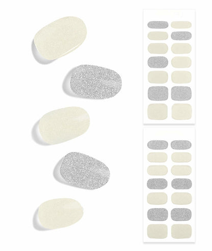 DUKASOU Semi Cured Gel Nail Strips 28 pcs Creamy White Glitter UV Light