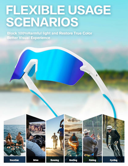 BIRCEN Baseball Cycling Sunglasses Men Women MTB Sports Blue Lens White Frame