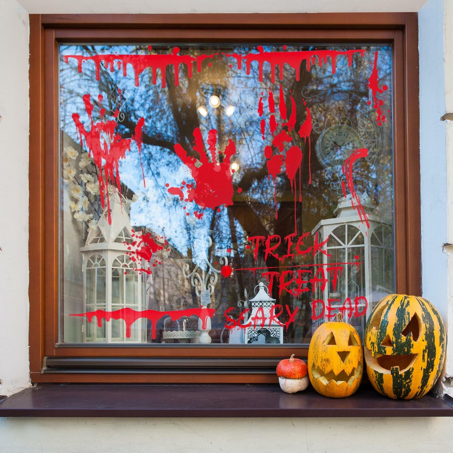 Oeyliz Halloween Window Stickers Bloody Hand & Footprint 9 Sheets Decor