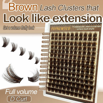 FOINEMYED Brown Lash Clusters 10-20mm 154PCS Fluffy Individual False Lashes