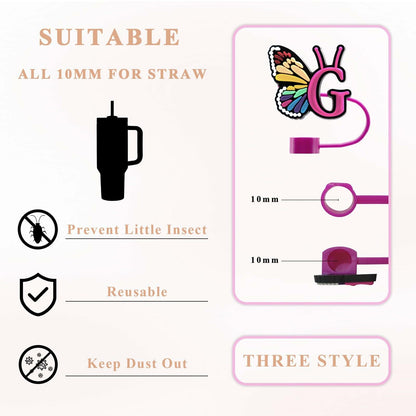 Stanley Cup Straw Covers 3-Pack with Personalized Initial Charms 30&40oz