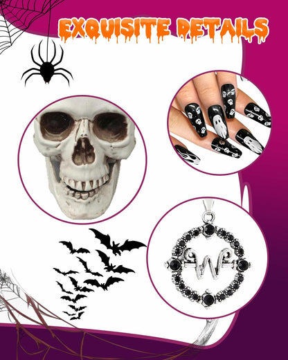 Swooflia 5PCS Women’s Halloween Costume Accessories Set Skull Necklace
