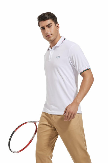 Derifelt Mens Moisture Wicking Polo Shirt White Striped Size XX-Large