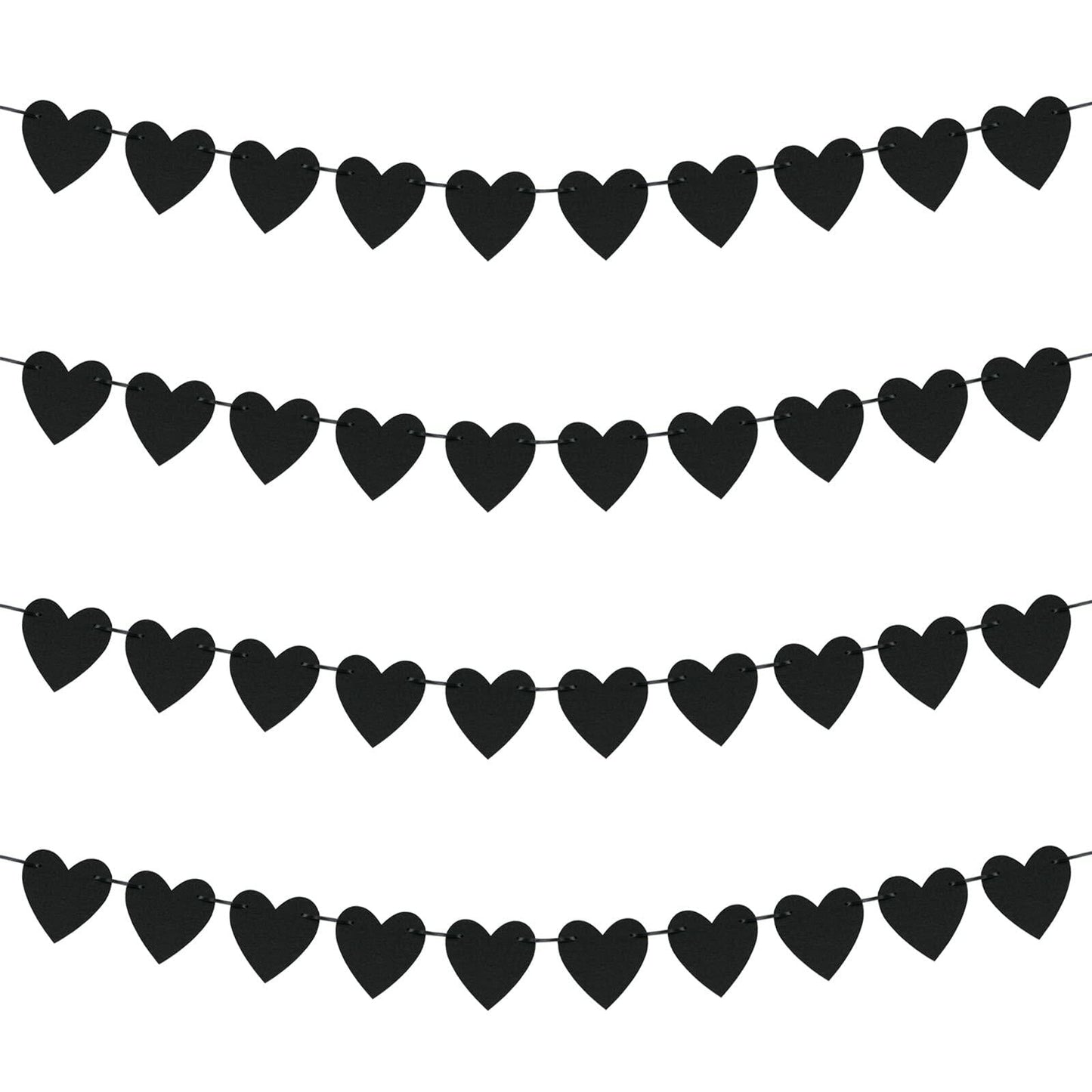 Guzon 4 Sets Black Heart Felt Banners Gothic Wedding Valentine Party Decor