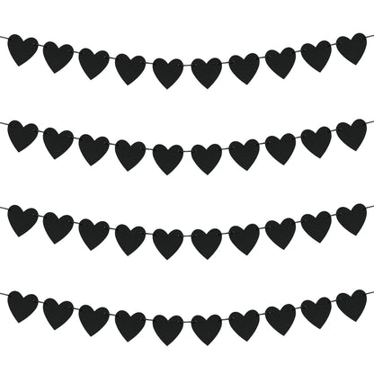 Guzon 4 Sets Black Heart Felt Banners Gothic Wedding Valentine Party Decor