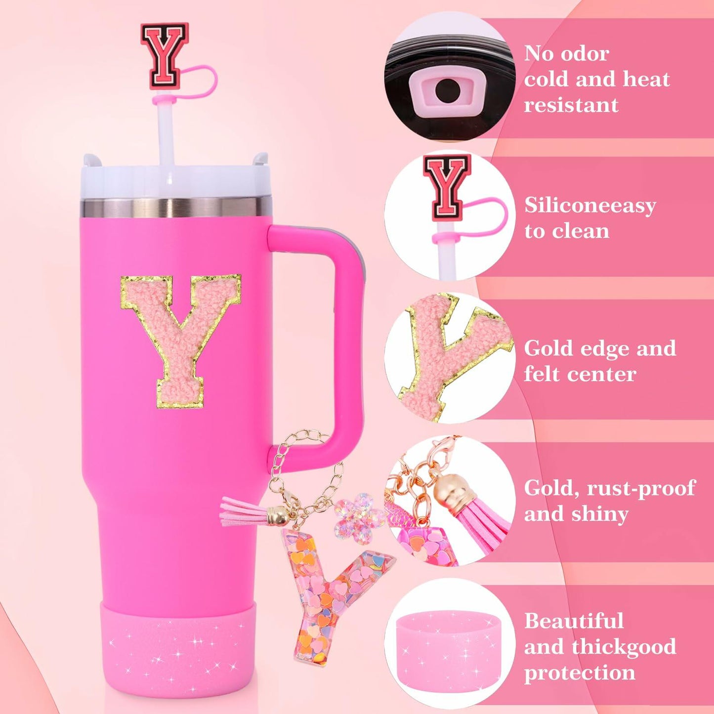 Liangang 9PCS Pink Stanley Cup Accessories Set for 30oz & 40oz Cups