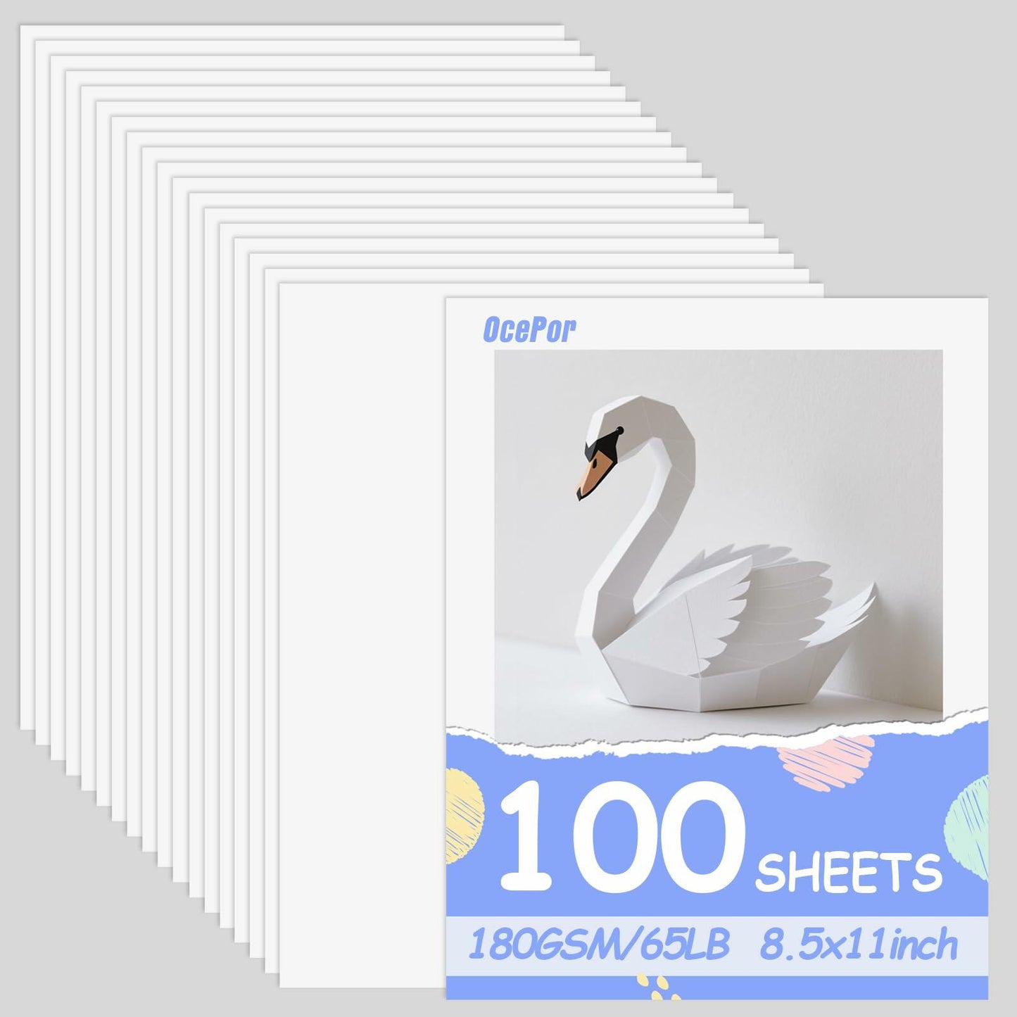 OcePor White Cardstock 8.5x11in 65lb 180gsm 100 Sheets White