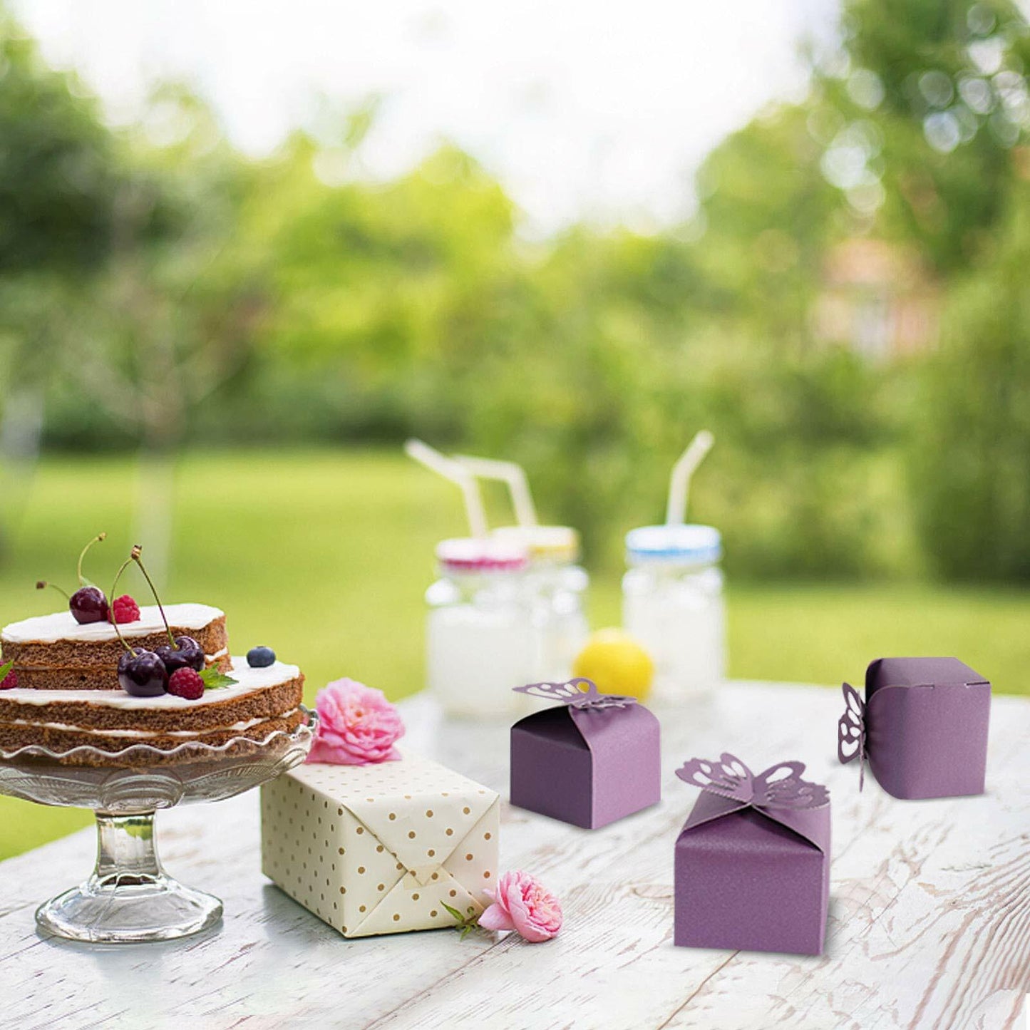 Kslong 50pcs Purple Butterfly Favor Boxes Small Gift Party Decoration