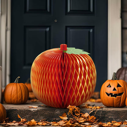 Weekgrat 20'' Giant Honeycomb Pumpkin Decoration Orange Reusable Fall Halloween