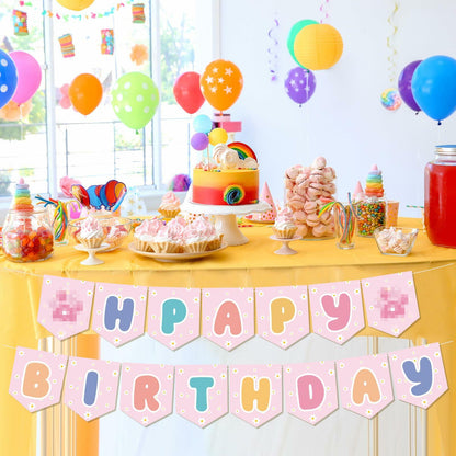 Marspark Blue Dog Birthday Banner with Daisy Flowers Pastel Colorful