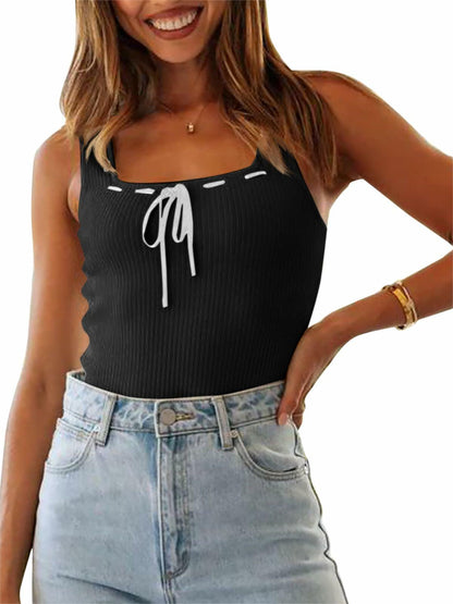 Imily Bela Womens Square Neck Ribbed Tank Top Black Size M