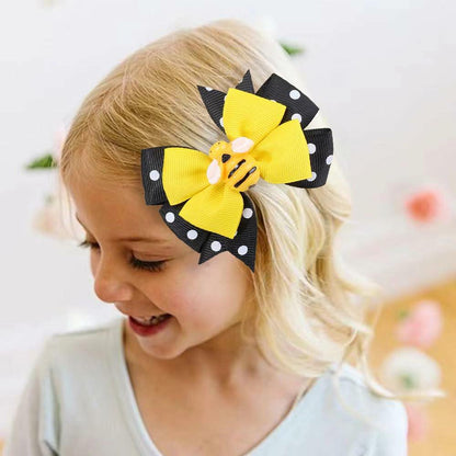 BOENBE LOVED Girls Yellow Bee Hair Clips with Ribbon Bows 2Pcs Polka Dots