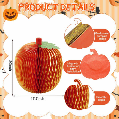 Weekgrat 20'' Giant Honeycomb Pumpkin Decoration Orange Reusable Fall Halloween
