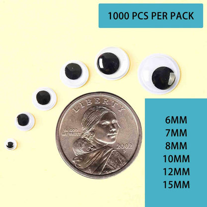 humyeam 1000pcs 8mm White Self-Adhesive Googly Wiggle Eyes for Crafts