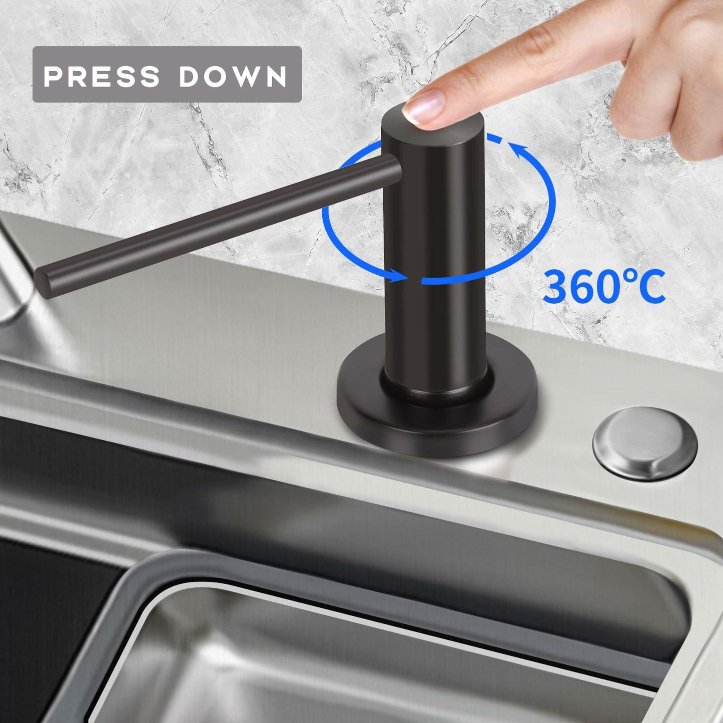 JOMSPOA Dish Soap Dispenser Kitchen Sink Pump Metal Head 17OZ Black + 2 Sponges