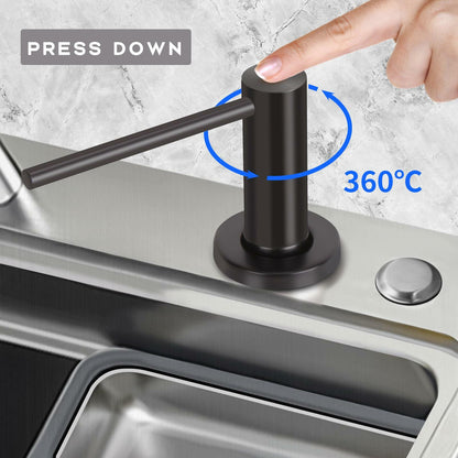 JOMSPOA Dish Soap Dispenser Kitchen Sink Pump Metal Head 17OZ Black + 2 Sponges