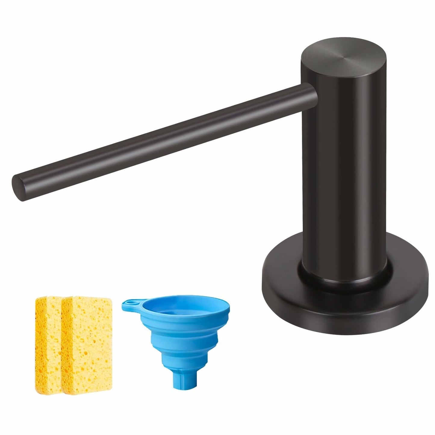 JOMSPOA Dish Soap Dispenser Kitchen Sink Pump Metal Head 17OZ Black + 2 Sponges