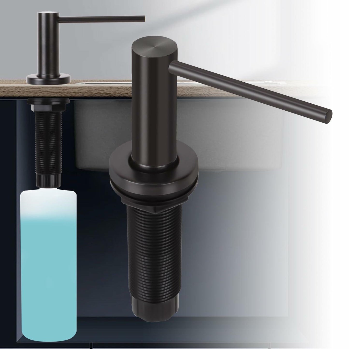 JOMSPOA Dish Soap Dispenser Kitchen Sink Pump Metal Head 17OZ Black + 2 Sponges