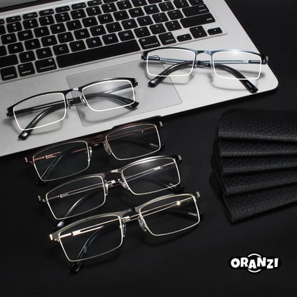 ORANZI 5-Pack Blue Light Blocking Reading Glasses, Half Metal Frame, 1.00