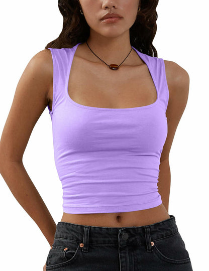 Mizoci Women’s Square Neck Crop Tank Top Sleeveless Going Out Black Small