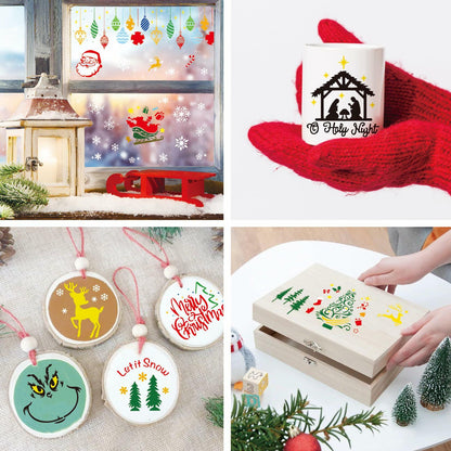 Christmas Craft Stencil Reusable Holiday Winter Painting Wood Glass
