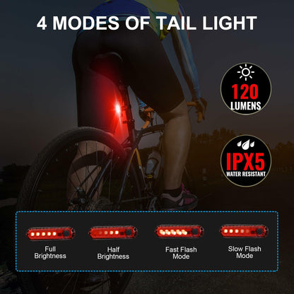 Funeedn Bike Light Set 5000LM – Front & Rear, USB, Waterproof, Black
