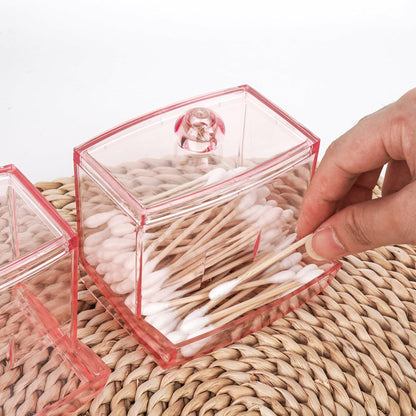 Biiange 2-Pack Acrylic Cotton Swab Holder with Lid 7oz Q-Tip Storage (Pink)