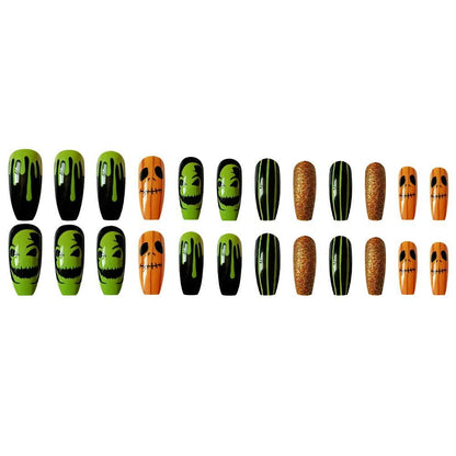 Pink Halloween Press On Nails Almond Matte Pumpkin Bat Design 24pcs