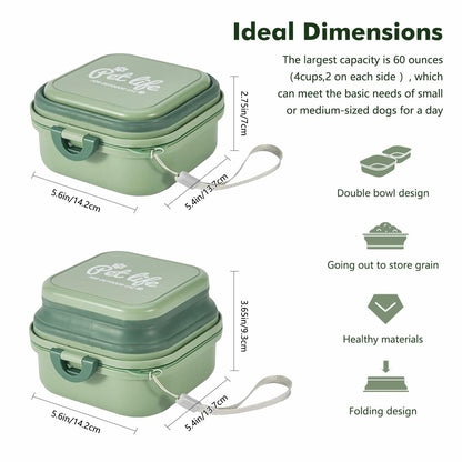 Collapsible Dog Bowl w/ Lid Travel Food Water Bowl 2-in-1 Portable 60oz