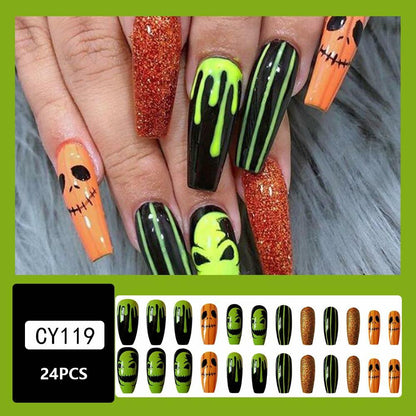 Pink Halloween Press On Nails Almond Matte Pumpkin Bat Design 24pcs