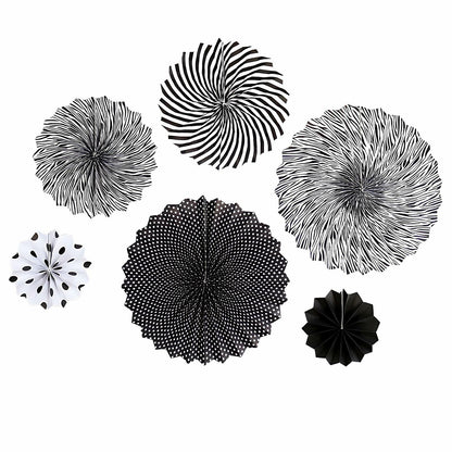 6PCS Black Hanging Paper Fans Party Decorations for Birthday, Wedding & Shower