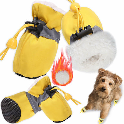 TEOZZO Dog Boots Warm Puppy Paw Protector Reflective Strip Size 6 Yellow 4PCs