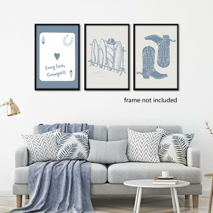 Venphude Coastal Art Canvas Set of 3 12x16in Unframed Blue Cowgirl Surfboard