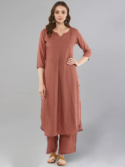 Idalia Black Rayon Solid Straight Kurta with Palazzo Set for Women