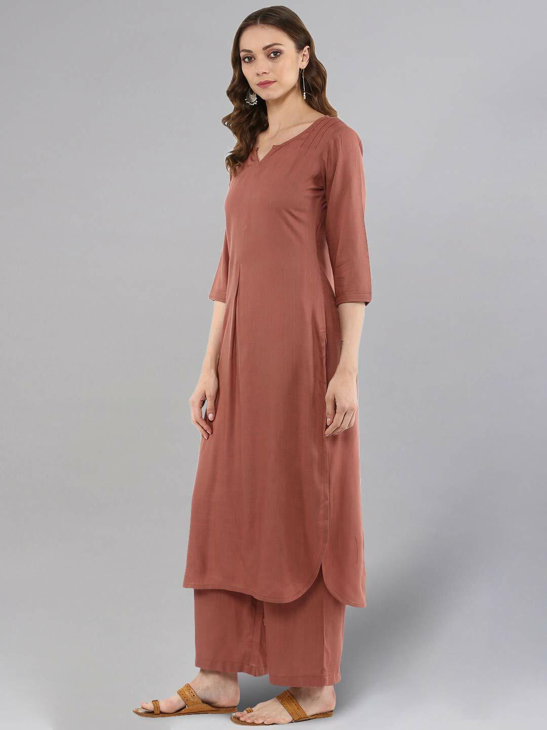 Idalia Black Rayon Solid Straight Kurta with Palazzo Set for Women