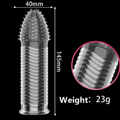 4PCS Threaded Male Condoms Transparent Fine Ring Extended Sleeve Adult