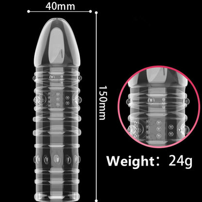 4PCS Threaded Male Condoms Transparent Fine Ring Extended Sleeve Adult