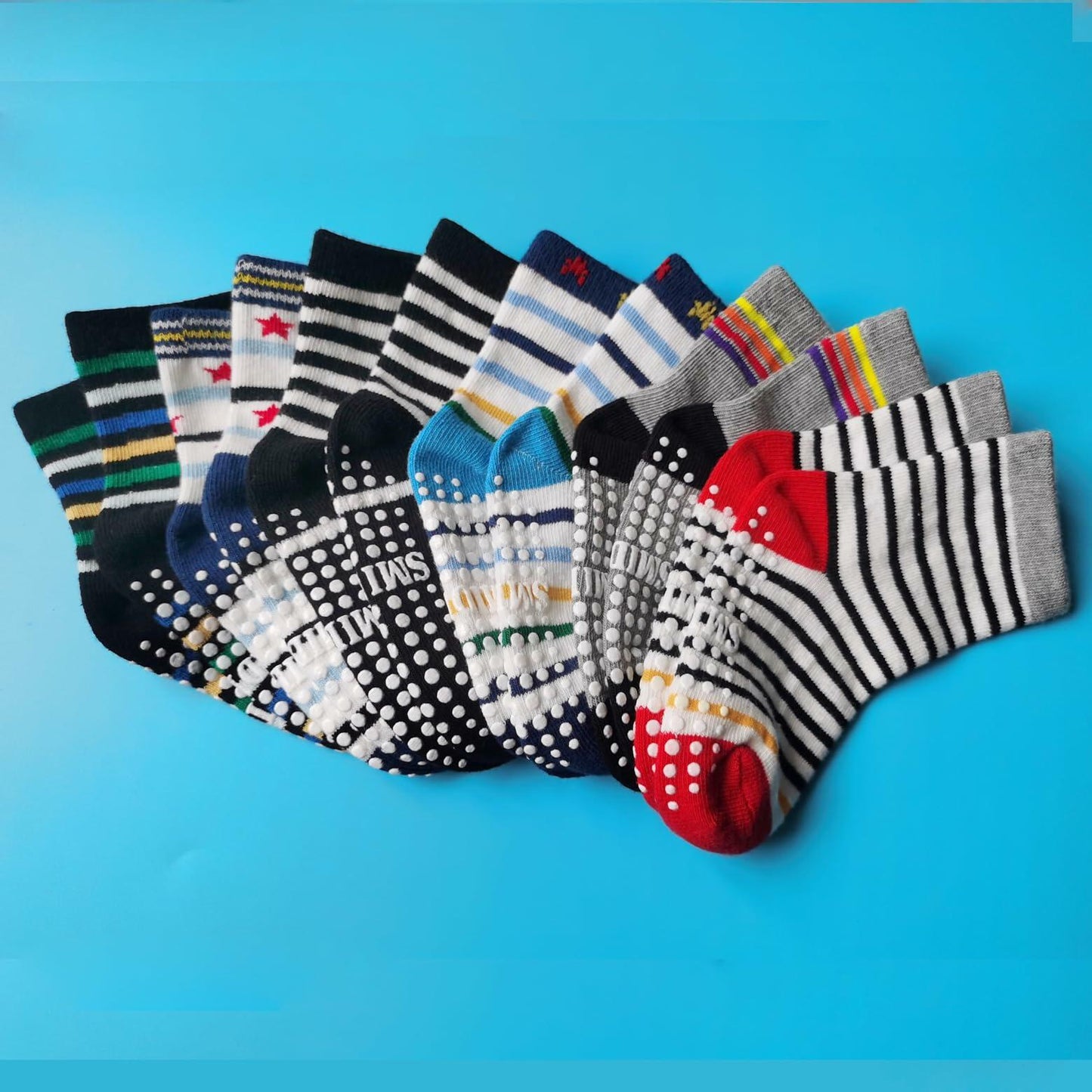 SMIDLRG Toddler Grip Socks With Non-Slip Soles Boys Girls 6 Pairs