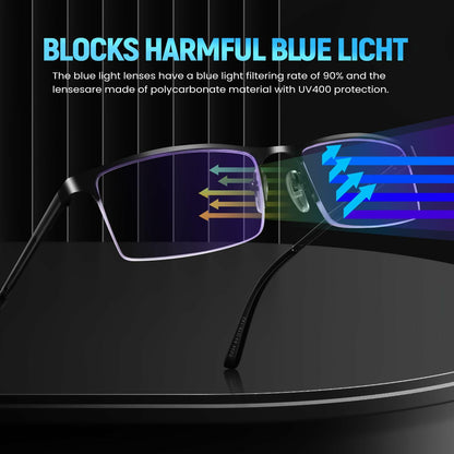 ORANZI 5-Pack Blue Light Blocking Reading Glasses, Half Metal Frame, 1.00