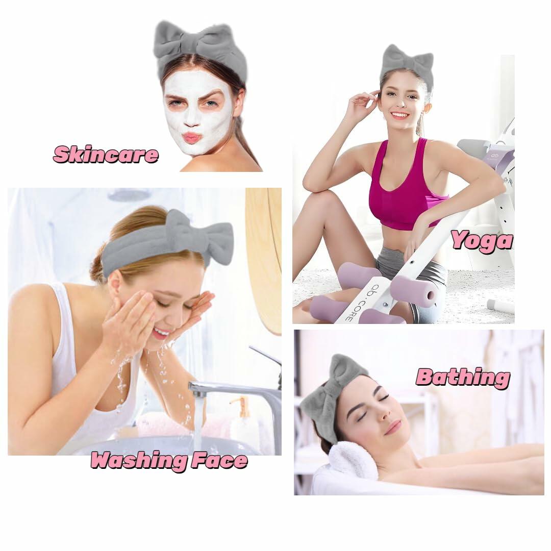 Awenbin Spa Headband Bowknot Misty Gray Reusable Soft Hairband for Face/Yoga
