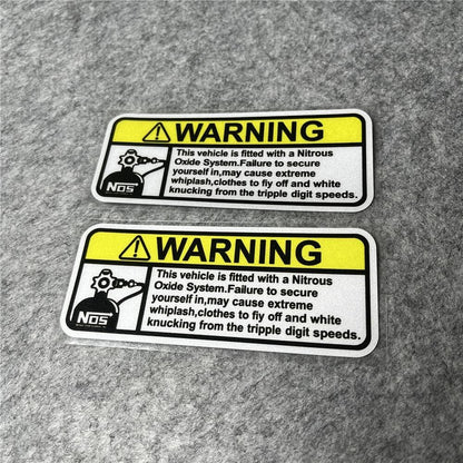 2PCS Warning NOS Stickers Car Motorcycle Helmet Racing Decals 5x2.1cm