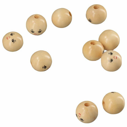 Uniquer 100pcs 18mm Wooden Face Beads Round Spacer Beads for DIY Crafts