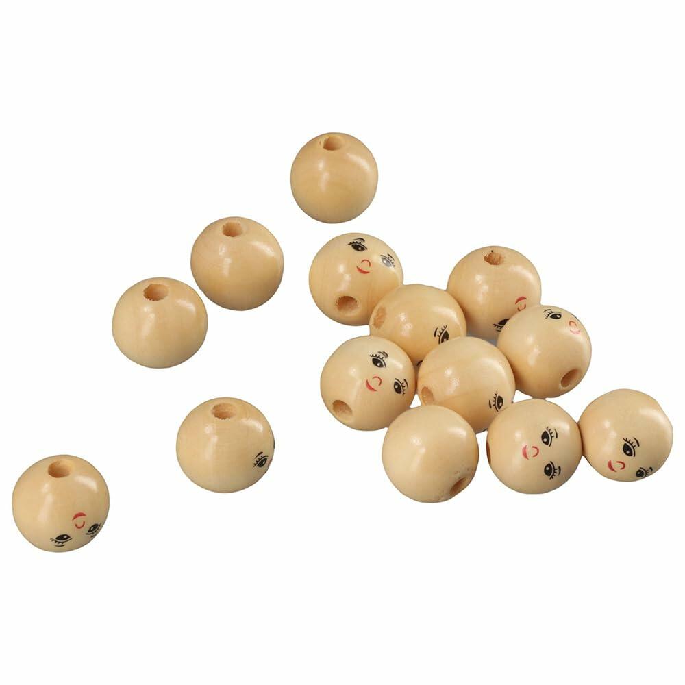 Uniquer 100pcs 18mm Wooden Face Beads Round Spacer Beads for DIY Crafts