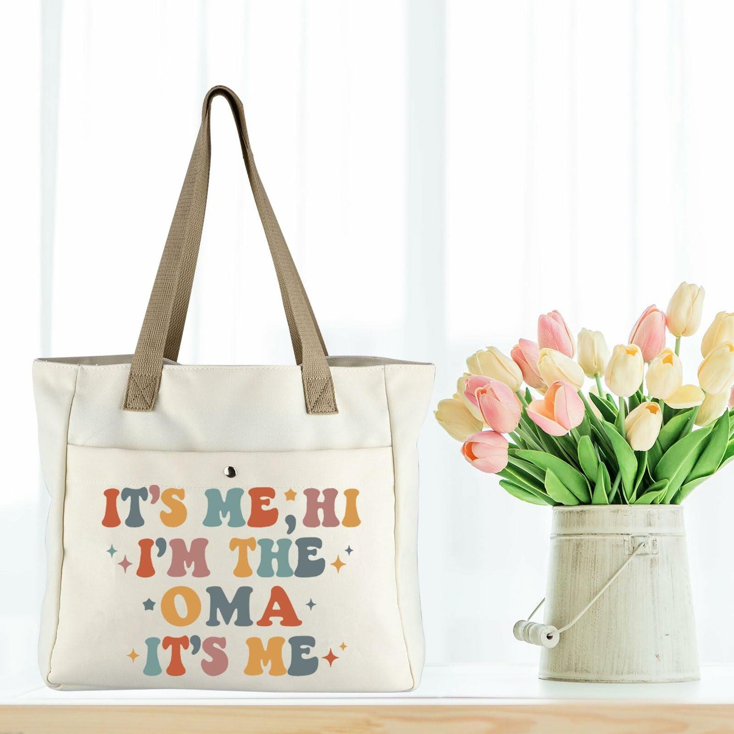 WCGXKO Oma Tote Beach Bag Large Beige Letter Print Size L