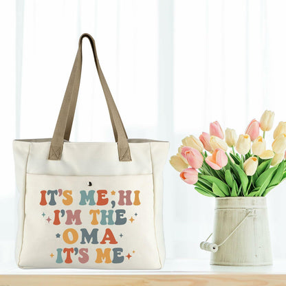 WCGXKO Oma Tote Beach Bag Large Beige Letter Print Size L