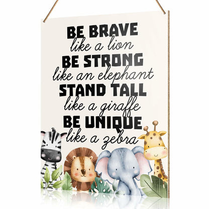 UDNADKEX Boho Nursery Wall Sign Safari Jungle Animal Wooden Decor