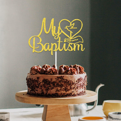 AETGDDS My Baptism Cake Topper Gold Cardboard 1 Piece