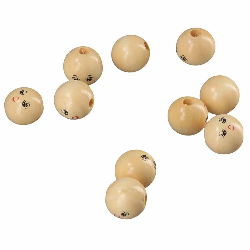 Uniquer 100pcs 18mm Wooden Face Beads Round Spacer Beads for DIY Crafts