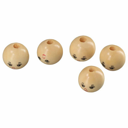 Uniquer 100pcs 18mm Wooden Face Beads Round Spacer Beads for DIY Crafts